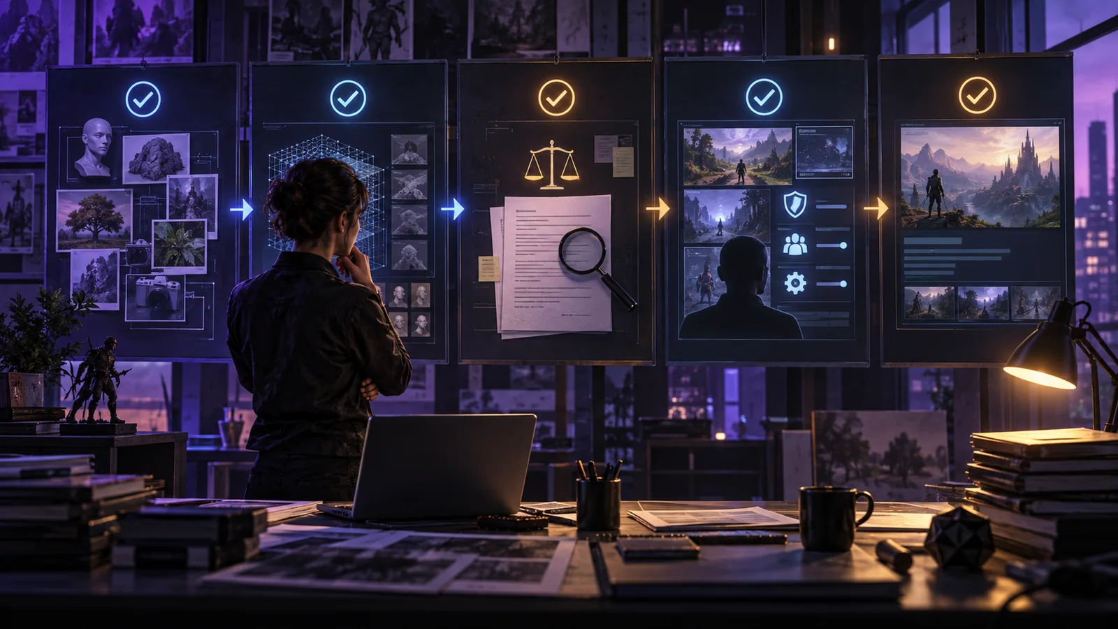 A producer audits five connected AI-production gates from source materials through store disclosure.